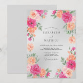 Invitation Mariage Romance Florale Corail Rose (Devant / Derrière)