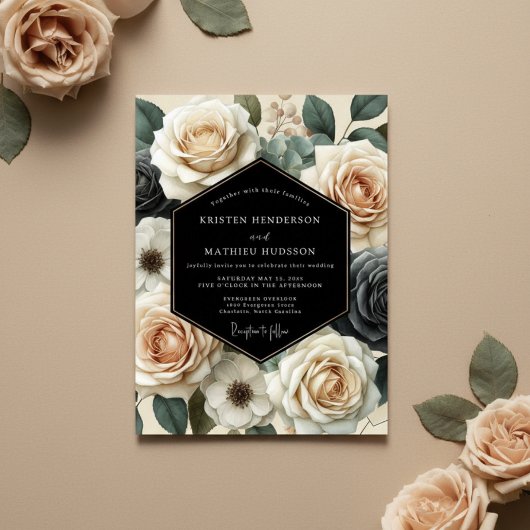 Invitation Mariage Romance Florale Crème