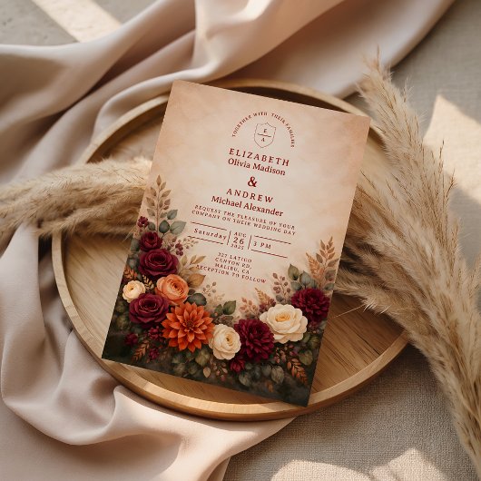 Invitation Mariage Romance Florale d'Automne