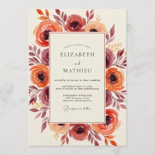 Invitation Mariage Romance Florale d'Automne en Bourgogne