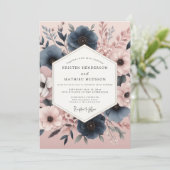 Invitation Mariage Romance Florale d'Automne Navy (Debout devant)