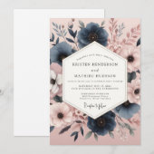 Invitation Mariage Romance Florale d'Automne Navy (Devant / Derrière)