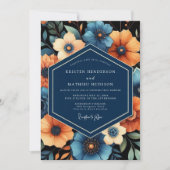 Invitation Mariage Romance Florale d'Automne Navy (Devant)