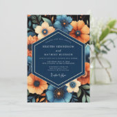 Invitation Mariage Romance Florale d'Automne Navy (Debout devant)