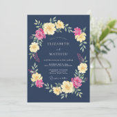 Invitation Mariage Romance Florale de Printemps Navy (Debout devant)