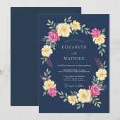 Invitation Mariage Romance Florale de Printemps Navy (Devant / Derrière)