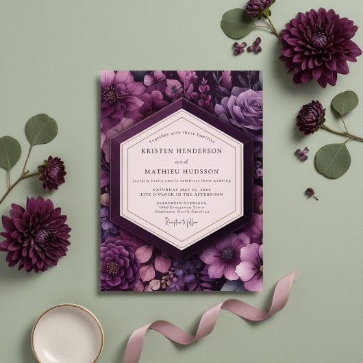 Invitation Mariage Romance Florale Deep Purple