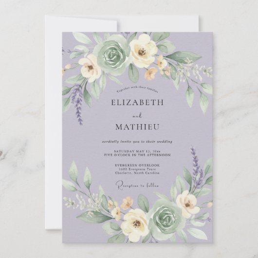 Invitation Mariage Romance Florale Délicate Lavande (Devant)