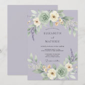 Invitation Mariage Romance Florale Délicate Lavande (Devant / Derrière)