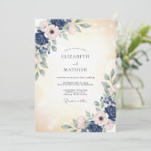 Invitation Mariage Romance Florale Délicate Navy (Debout devant)