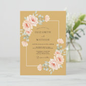 Invitation Mariage Romance Florale Délicate Ocre (Debout devant)