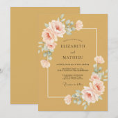 Invitation Mariage Romance Florale Délicate Ocre (Devant / Derrière)
