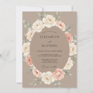 Invitation Mariage Romance Florale Délicate Taupe