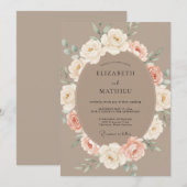 Invitation Mariage Romance Florale Délicate Taupe (Devant / Derrière)