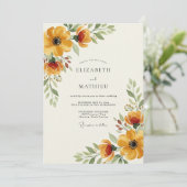 Invitation Mariage Romance Florale Dorée d'Automne (Debout devant)