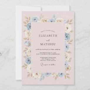 Invitation Mariage Romance Florale Douce Bleu Clair