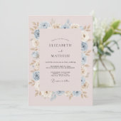 Invitation Mariage Romance Florale Douce Bleu Clair (Debout devant)
