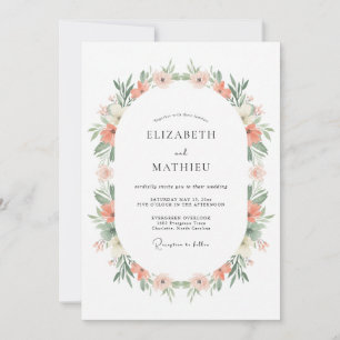 Invitation Mariage Romance Florale Douce Corail