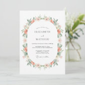 Invitation Mariage Romance Florale Douce Corail (Debout devant)