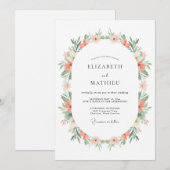 Invitation Mariage Romance Florale Douce Corail (Devant / Derrière)