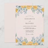 Invitation Mariage Romance Florale Douce Jaune (Devant / Derrière)