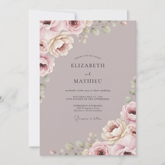 Invitation Mariage Romance Florale Douce Mauve (Devant)