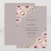 Invitation Mariage Romance Florale Douce Mauve (Devant / Derrière)