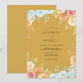 Invitation Mariage Romance Florale Douce Or (Devant / Derrière)
