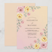 Invitation Mariage Romance Florale Douce Pêche (Devant / Derrière)