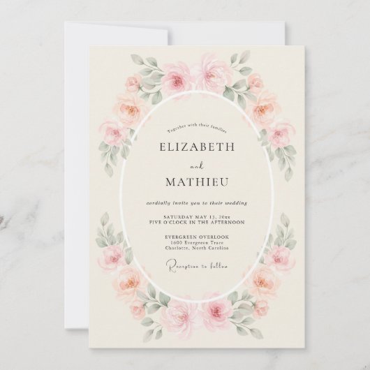 Invitation Mariage Romance Florale Douce Pêche (Devant)