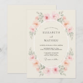 Invitation Mariage Romance Florale Douce Pêche (Devant / Derrière)