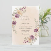 Invitation Mariage Romance Florale Douce Prune (Debout devant)