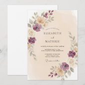 Invitation Mariage Romance Florale Douce Prune (Devant / Derrière)