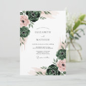 Invitation Mariage Romance Florale Émeraude (Debout devant)