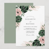 Invitation Mariage Romance Florale Émeraude (Devant / Derrière)