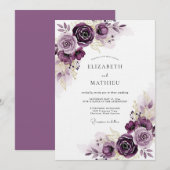 Invitation Mariage Romance Florale Éthérée de Prune (Devant / Derrière)