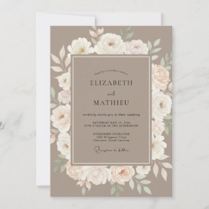 Invitation Mariage Romance Florale Éthérée Taupe