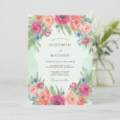 Invitation Mariage Romance Florale Fleurie de Corail (Debout devant)