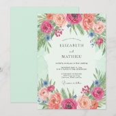 Invitation Mariage Romance Florale Fleurie de Corail (Devant / Derrière)