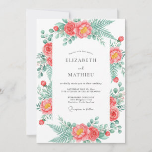 Invitation Mariage Romance Florale Fleurie de Corail