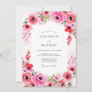 Invitation Mariage Romance Florale Fuchsia
