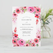 Invitation Mariage Romance Florale Fuchsia (Debout devant)