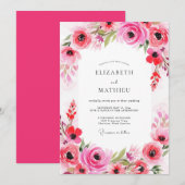 Invitation Mariage Romance Florale Fuchsia (Devant / Derrière)