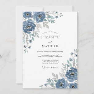 Invitation Mariage Romance Florale Impressionniste Bleue