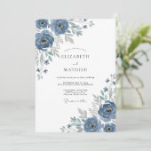 Invitation Mariage Romance Florale Impressionniste Bleue (Debout devant)