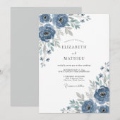 Invitation Mariage Romance Florale Impressionniste Bleue (Devant / Derrière)