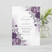 Invitation Mariage Romance Florale Impressionniste prune (Debout devant)
