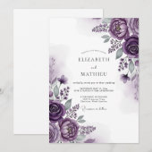 Invitation Mariage Romance Florale Impressionniste prune (Devant / Derrière)