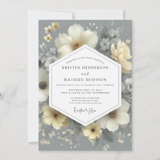 Invitation Mariage Romance Florale Ivoire (Devant)
