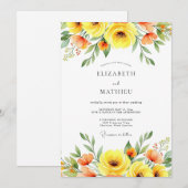 Invitation Mariage Romance Florale Jaune (Devant / Derrière)
